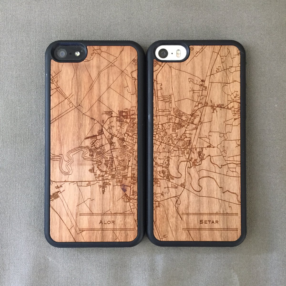 Alor Setar Carved Wood Map Matching Phone Cases
